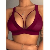 LW SXY Bandage Hollow-out Design Wine Red Bra