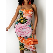 Lovely Street Backless Floral Print Multicolor Mid