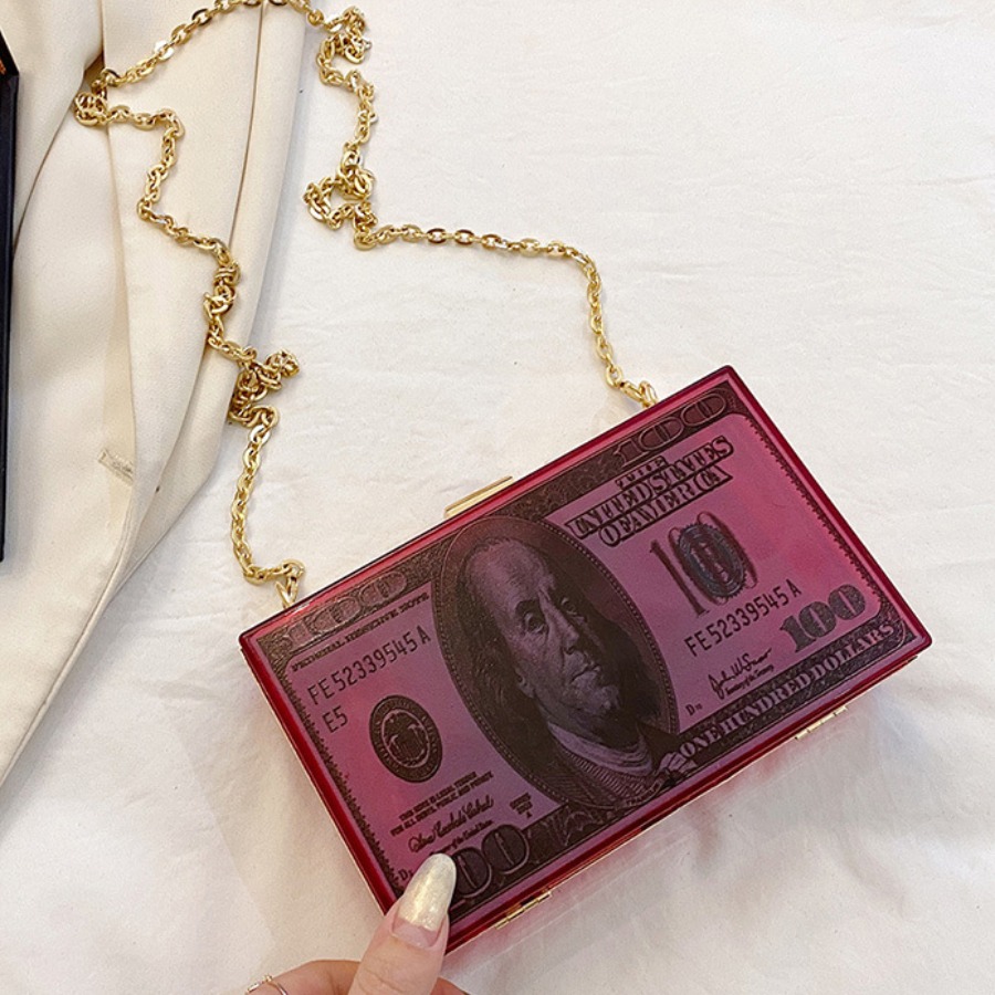 Lovely Street Money Print Chain Strap Red Crossbody Bags