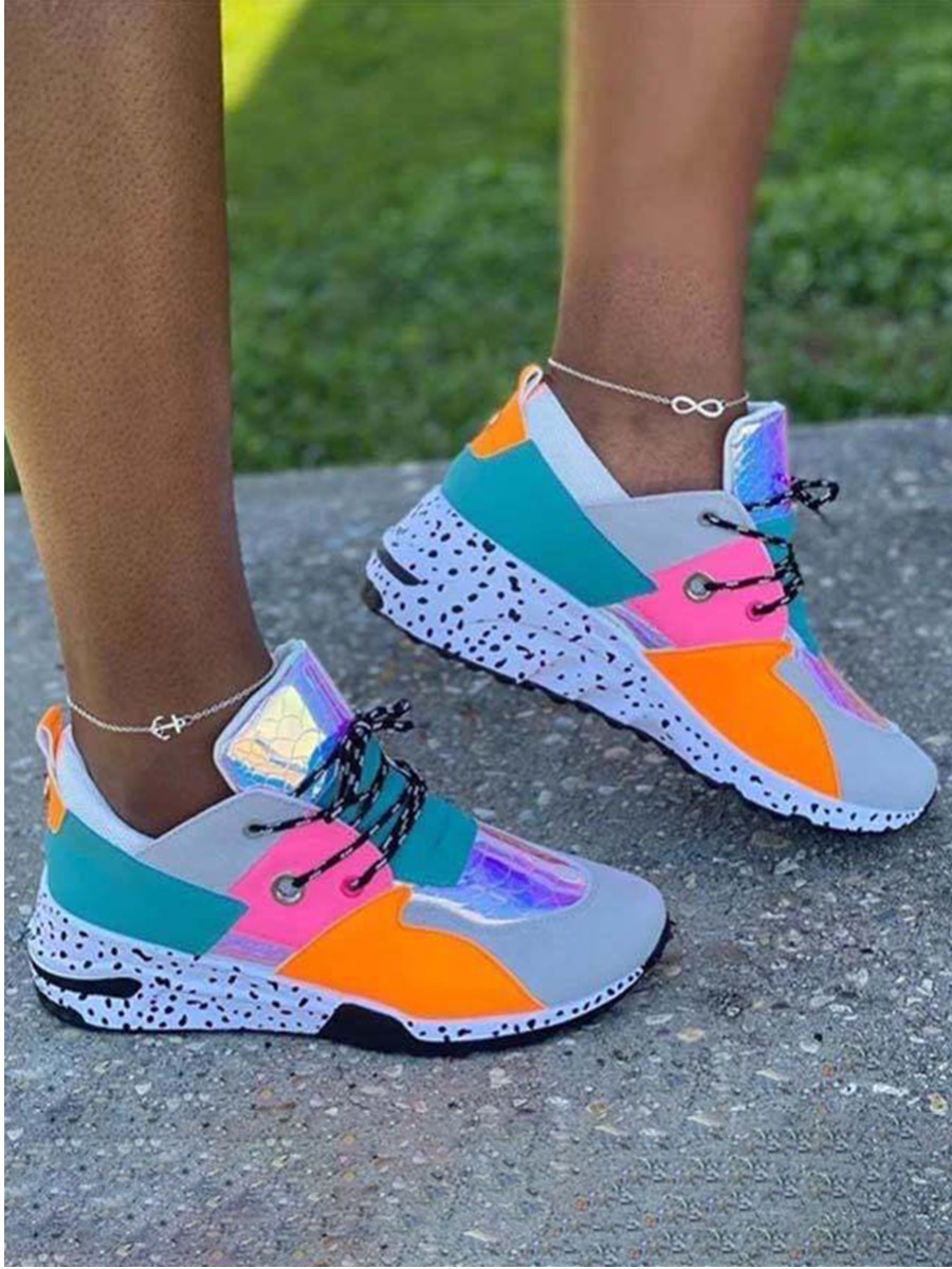 LovelyWholesale Sporty Color-lump Blue Sneakers All Seasons Sporty Lace Up Spring Summer 2024