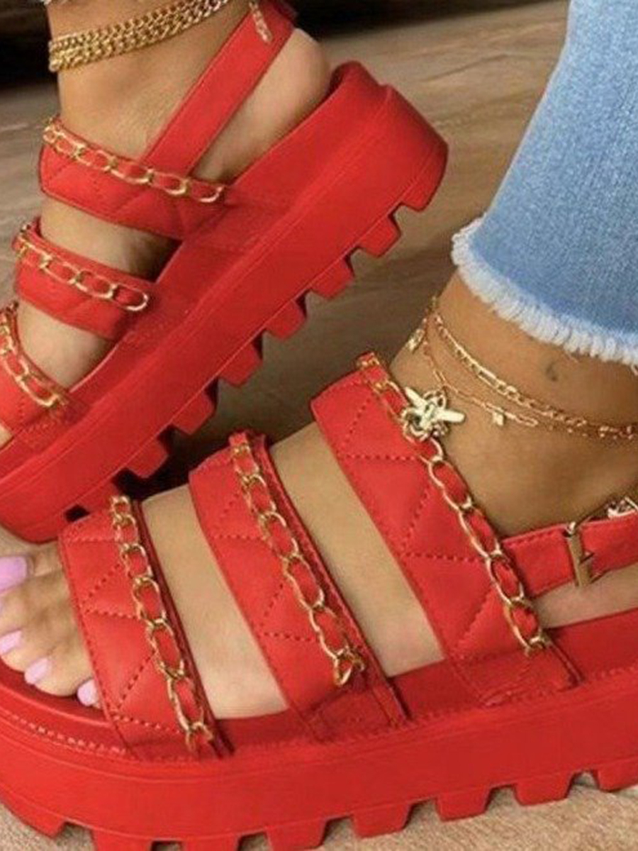 LW Street Buckle Design Red Platform Sandals