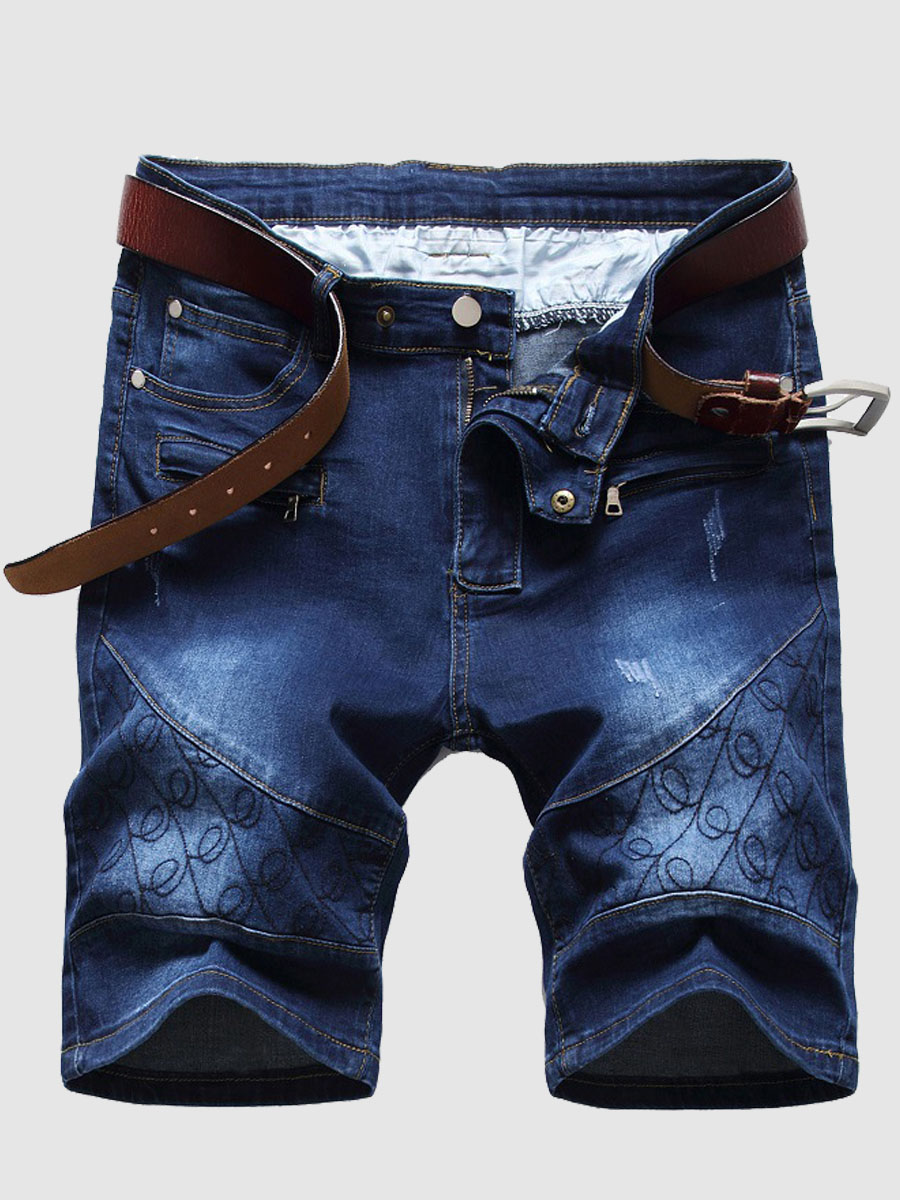 LW Men Street Mid Waist Tie-dye Deep Blue Denim Shorts