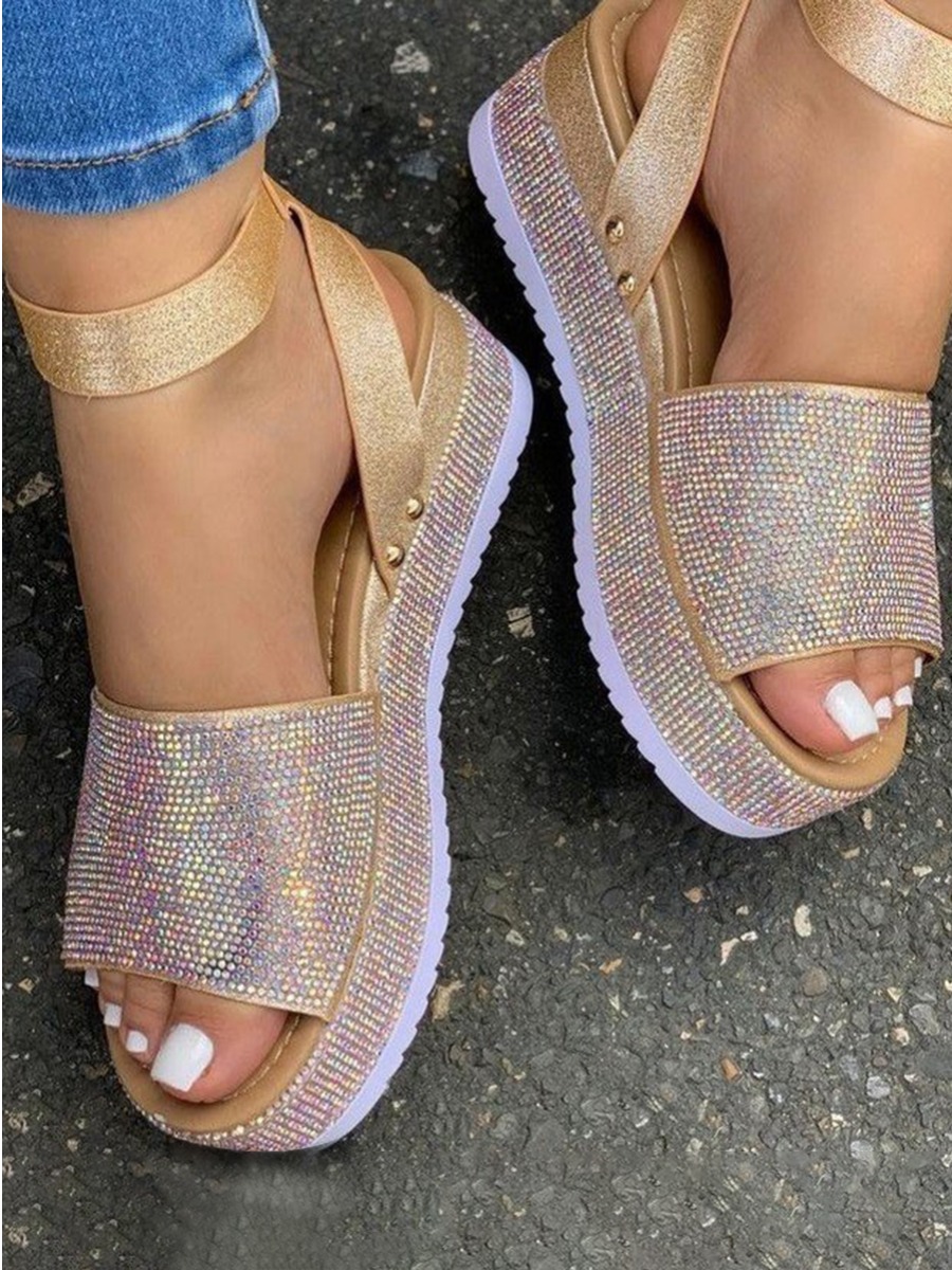 LW Street Sequined Buckle Design Platform Sandals