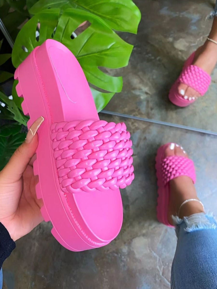 LovelyWholesale Street High Sole Rose Red Platform Slides Summer Casual Basic Spring Summer 2024