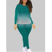Lovely Plus Size Trendy Hooded Collar Gradient Gre