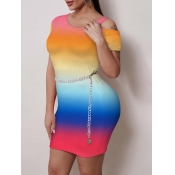 LW Casual Gradient Hollow-out Multicolor Mini Dres