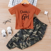 LW COTTON Girl Casual Letter Camo Print Brown Two 