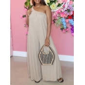 Lovely Casual One Shoulder Loose Beige One-piece J