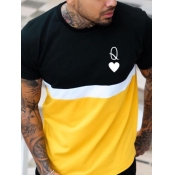 LW Men Casual Color-lump Patchwork Yellow T-shirt