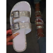 LW Casual Buckle Design White Slides