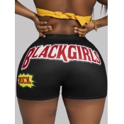 Lovely Plus Size Street Letter Print Black Shorts