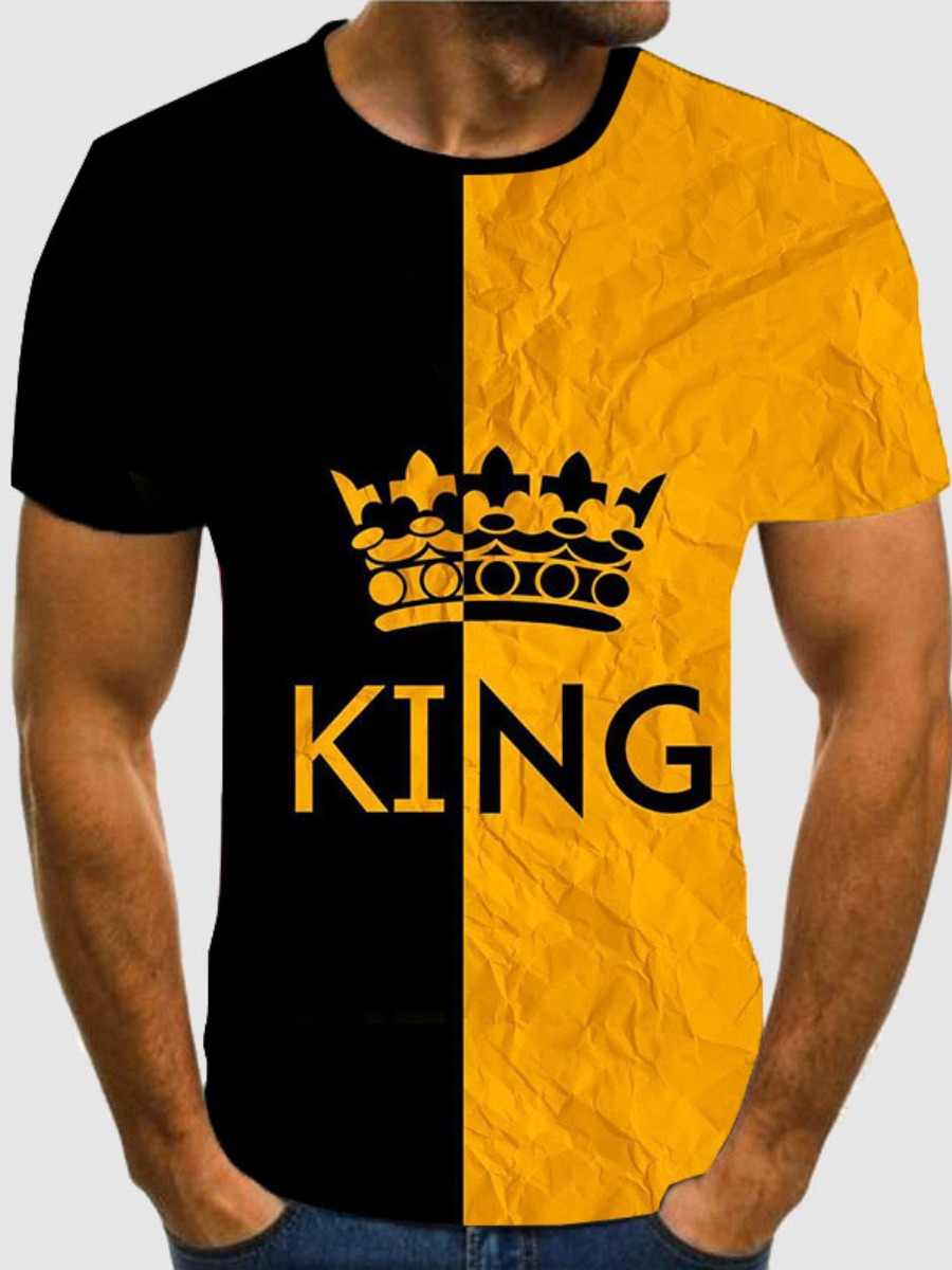 LW Men Street King Letter Print Yellow T-shirt