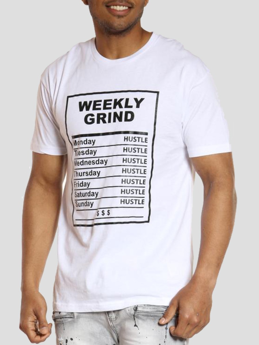 LovelyWholesale Men Casual O Neck Letter Print White T-shirt Summer Short Sleeve Casual Letter Round Neck Spring Summer 2024