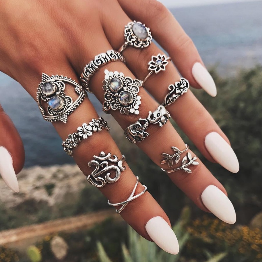 LW 11 Casual Floral Decoration Silver Ring