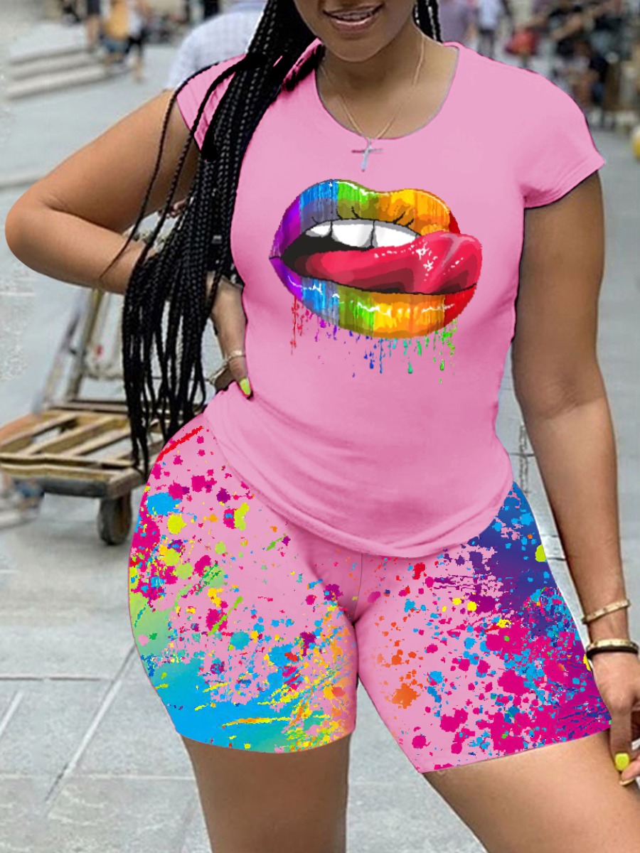 LW Splash Ink Lip Print Shorts Set