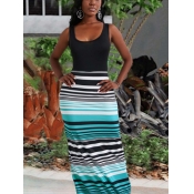 LW Casual Striped Patchwork Baby Blue Maxi Dress