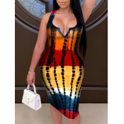 LW Plus Size Casual V Neck Tie-dye Multicolor Knee