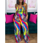 LW Casual V Neck Animal Print Multicolor One-piece