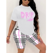 LW Plus Size Drip Letter Plaid Print Shorts Set