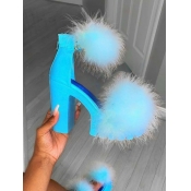 LW Fluffy Skyblue Platform Heels