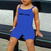 LW Girl Sporty Letter Print Elastic Blue One-piece