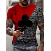 LW Men Street Poker Print Patchwork Red T-shirt