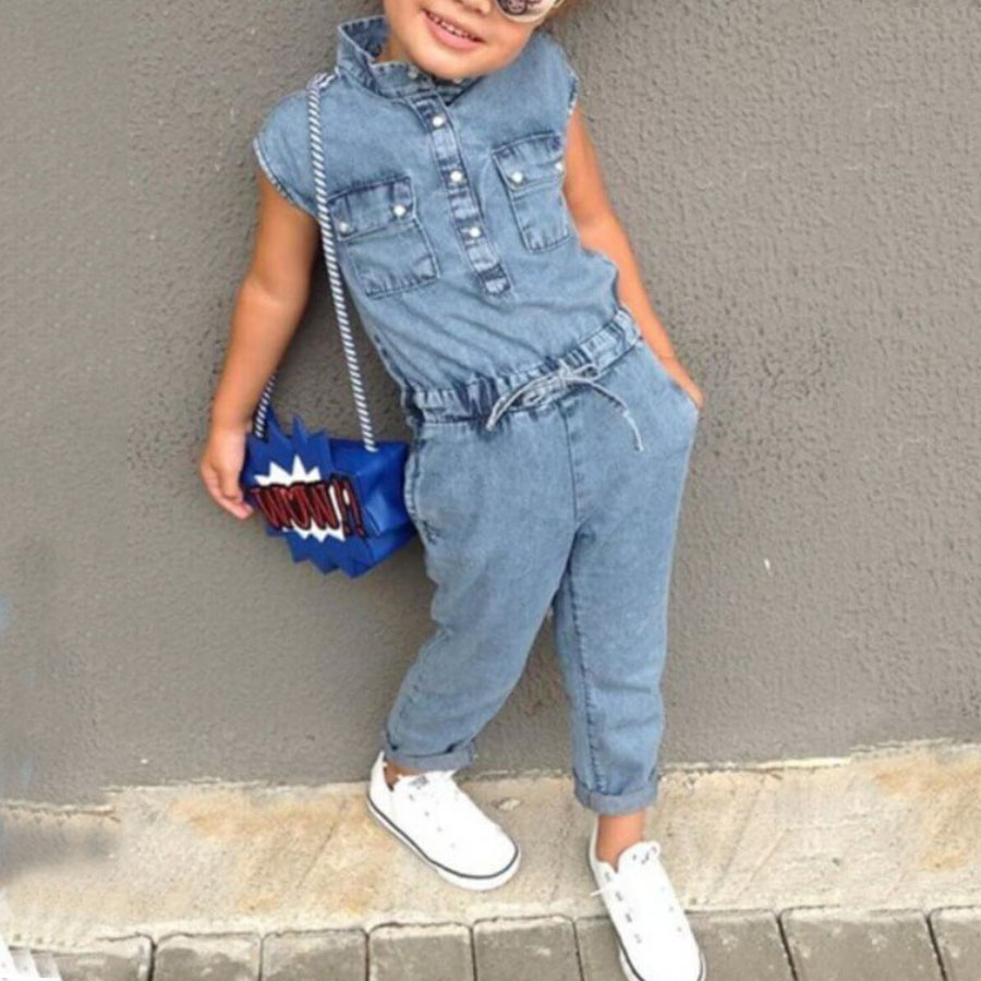 LW Girl Sweet Lace-up Baby Blue One-piece Jumpsuit
