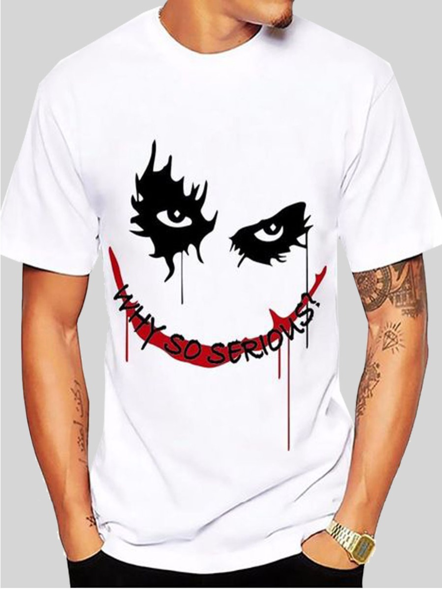 LovelyWholesale Men Casual Round Neck Letter Print White T-shirt Summer Short Sleeve Casual Graffiti Element Round Neck Spring Summer 2024