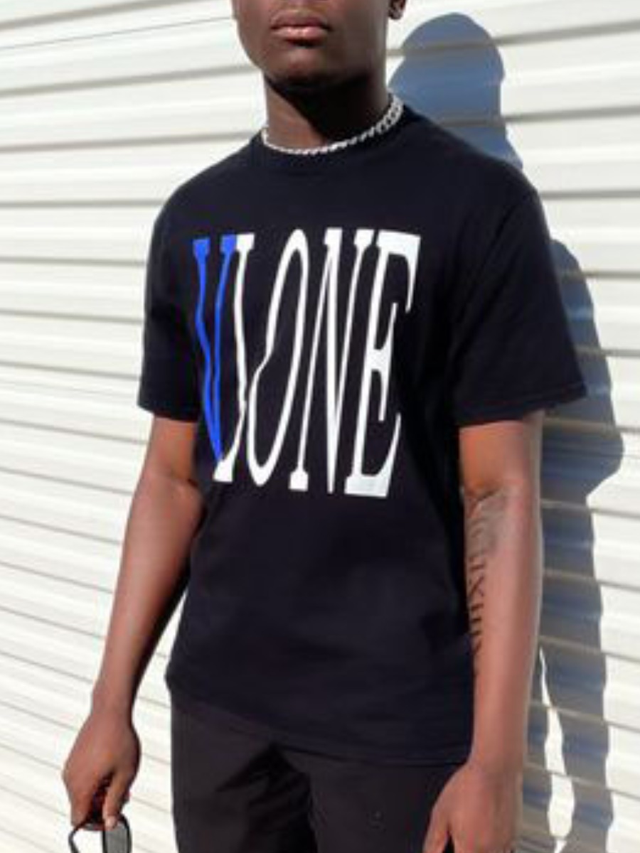 LovelyWholesale Casual Round Neck Letter Print Black T-shirt Summer Short Sleeve Casual Round Neck Spring Summer 2024