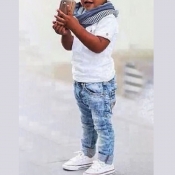 LW Boy Trendy Turndown Collar Buttons Design White