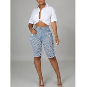 LW Street High-waisted Ripped Baby Blue Shorts (No