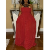 LW Casual Off The Shoulder Shirred Wide Leg Red On