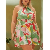 Lovely Plus Size Boho Backless Floral Print Light 