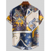 LW COTTON Men Boho Print Patchwork Multicolor Shir