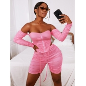 LW SXY Off The Shoulder Rched Tassel Design Pink T