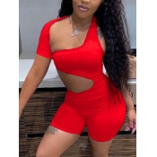 LW Street One Shoulder Hollow-out Red One-piece Ro