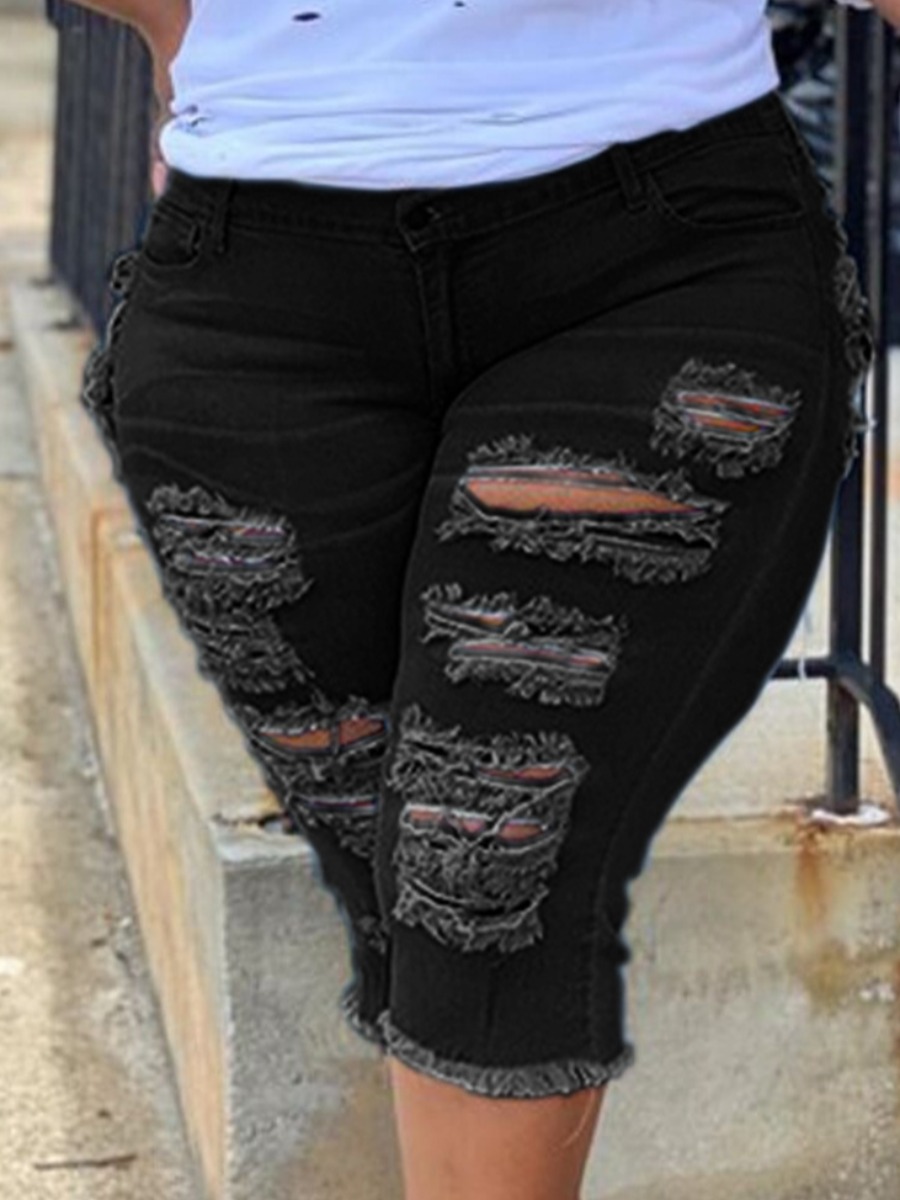 LW Plus Size Ripped Raw Edge Denim Shorts