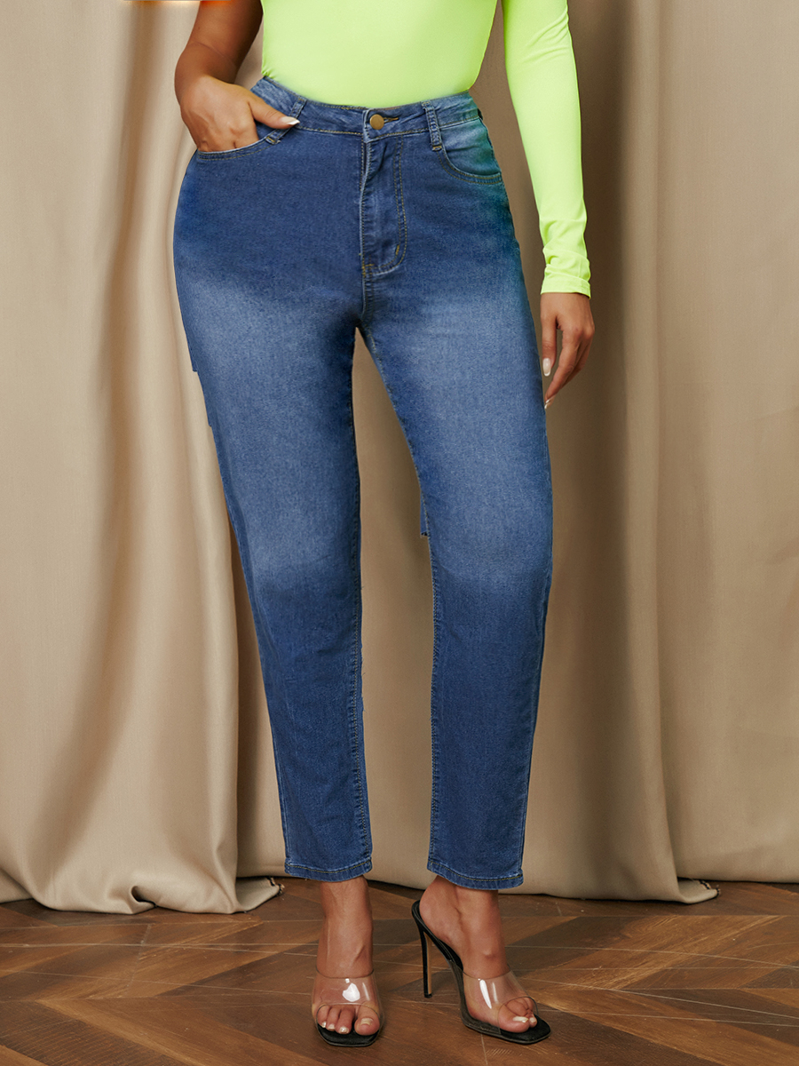 LW Mid Waist Stretch Ripped Jeans