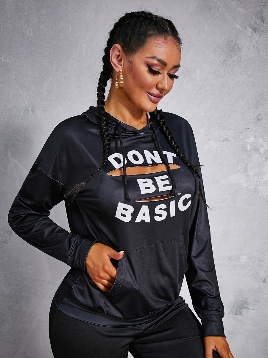 LW Letter Print Kangaroo Pocket Hoodie