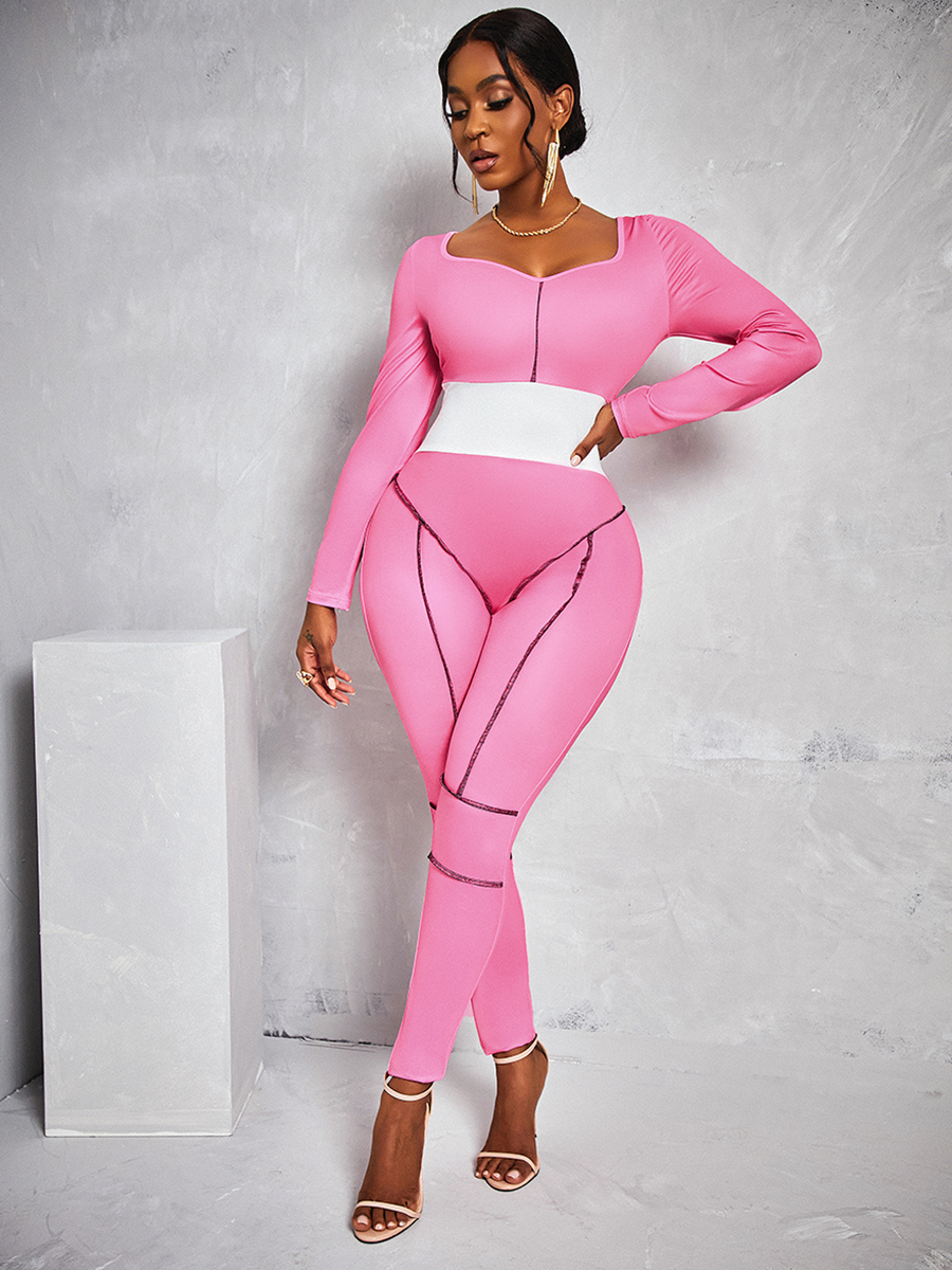 LW U Neck Striped Skinny Jumpsuit