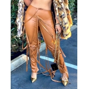 LW Bandage Design Solid Skinny Leather Pants