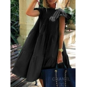 LW Round Neck Ruffle Design A Line Dress