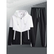LW Men Sportswear Hooded Collar Patchwork Black Tw