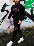 LW Men Gradient Letter Print Tracksuit Set