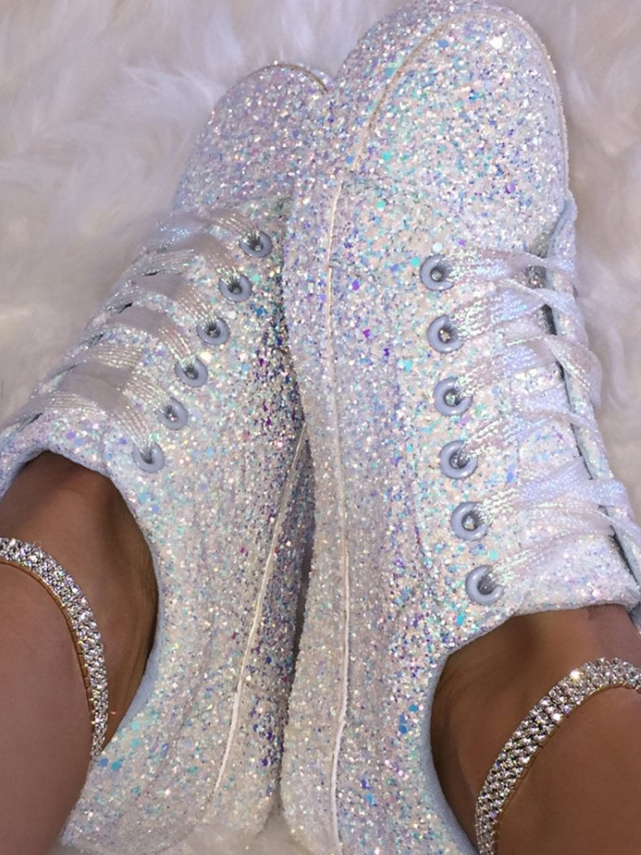LW Sequined Lace-up Flats