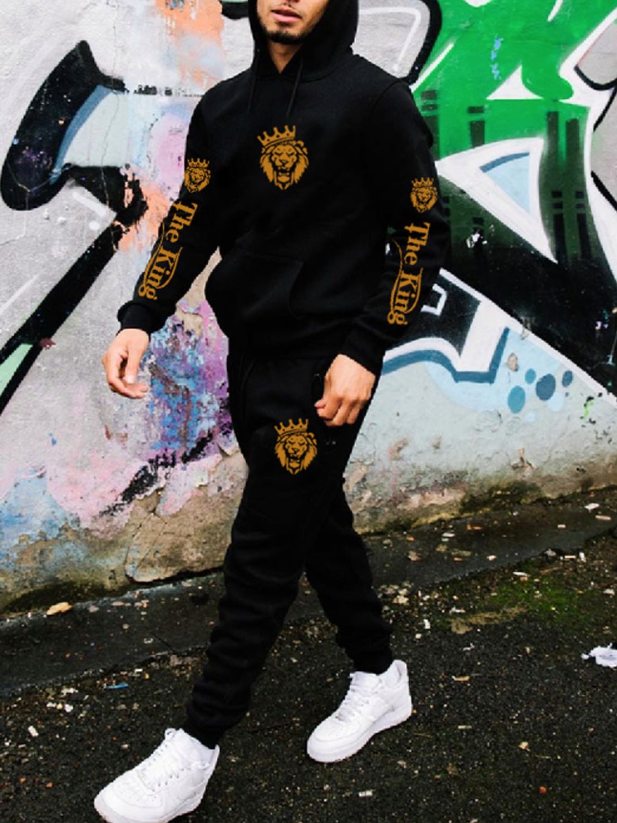 LW Men King Crown Letter Print Tracksuit Set