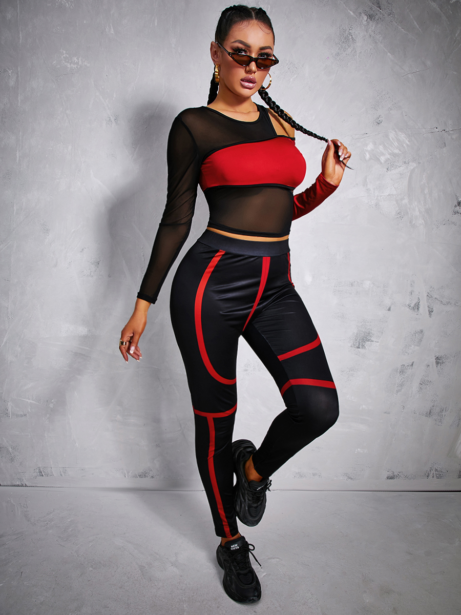 LW Striped See-through Cut Out Pants Set
