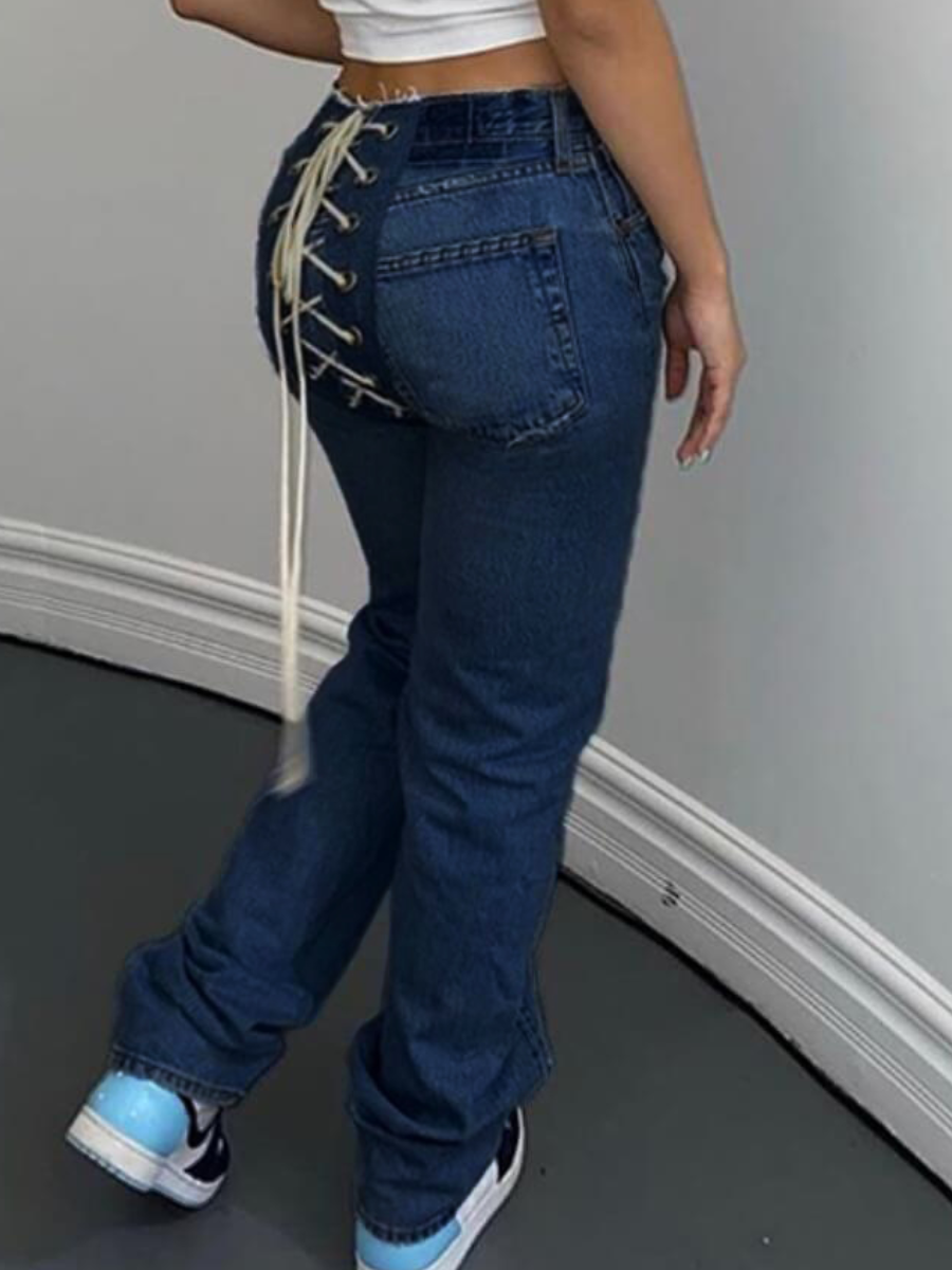 LW Mid Waist Bandage Design Jeans