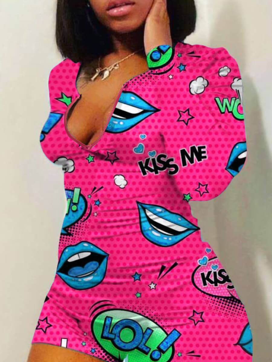 LW Lip Letter Print Romper