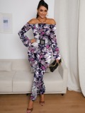 LW SXY Off The Shoulder Butterfly Print Jumpsuit (Without Belt)